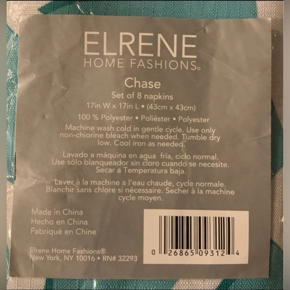 #H43 - Elrene Geometric Stain Resistant Indoor/Outdoor Napkins, Set of 8 (Aqua) - Picture 6 of 12